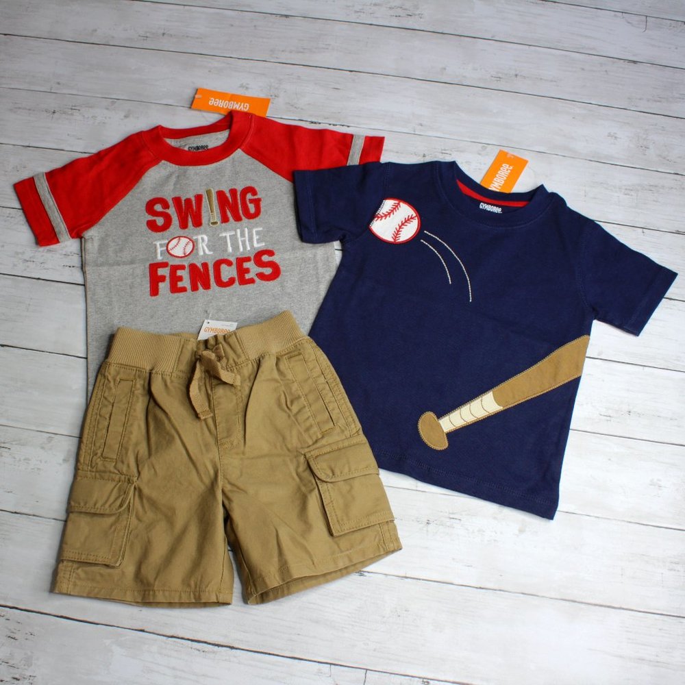 Gymboree Baby Boy Cargo Shorts Baseball Shirt Lot Size 12-18 Mo